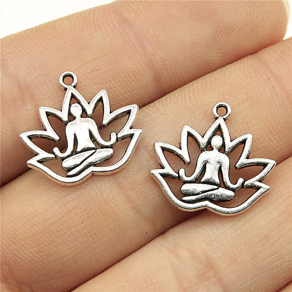 20pcs Charms Yoga Om Lotus Padmasana 16x18mm Antique Silver Color Pendants Making DIY Handmade Tibetan Finding Jewelry h1135