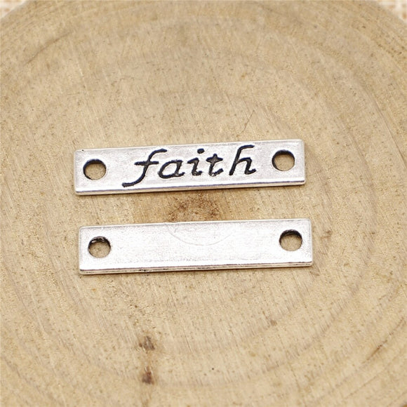 WYSIWYG 20pcs Faith Connector Charms DIY Jewelry Making Jewelry Finding Antique Silver Color 25x5mm