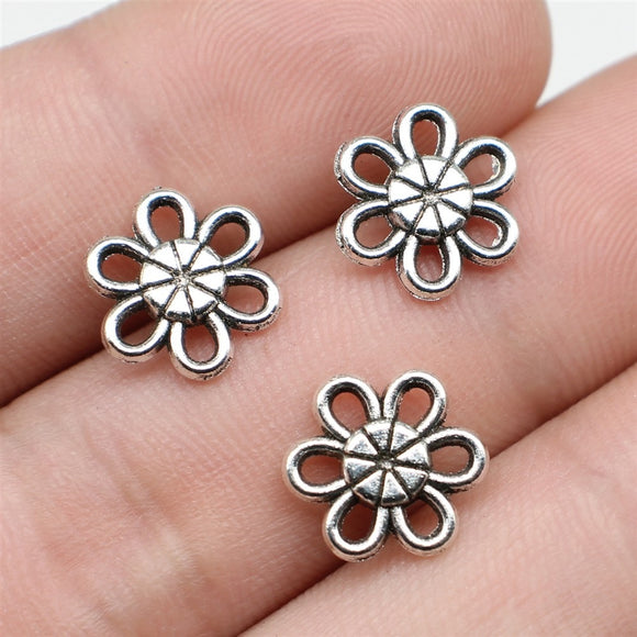 WYSIWYG 20pcs Jewelry Accessories Handmade Craft Small Flower Connector Connector Charms Antique Silver Color 10mm