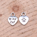 WYSIWYG 20pcs/lot Love My Cat Paw Print Charms For Jewelry Making 8x12mm Antique Bronze Plated Accessories