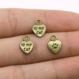 WYSIWYG 20pcs/lot Love My Cat Paw Print Charms For Jewelry Making 8x12mm Antique Bronze Plated Accessories