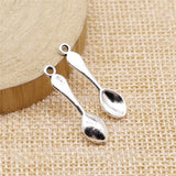 WYSIWYG 20pcs/lot Small Spoon Charms Pendant Diy Metal Jewelry Making Antique Silver Color 7x26mm