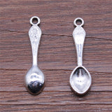 WYSIWYG 20pcs/lot Small Spoon Charms Pendant Diy Metal Jewelry Making Antique Silver Color 7x26mm
