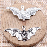 WYSIWYG 2pcs 23x50mm Antique Silver Color Halloween Skull Bat Charms For Jewelry Making