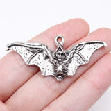 WYSIWYG 2pcs 23x50mm Antique Silver Color Halloween Skull Bat Charms For Jewelry Making