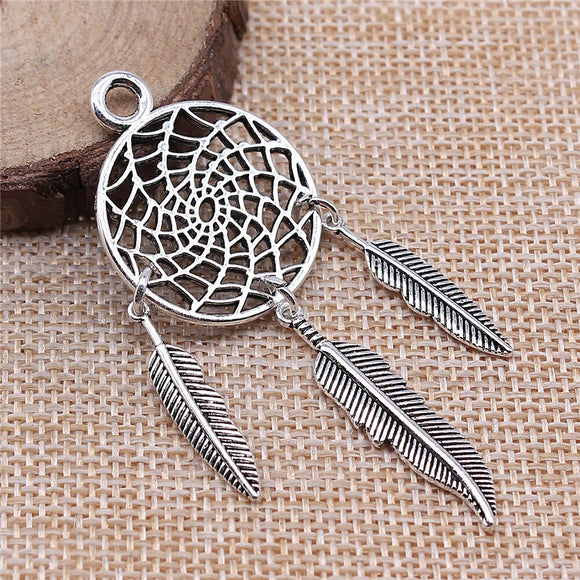 WYSIWYG 2pcs 26x68mm Dreamcatcher Charms Antique Silver Color For Jewelry Making Zinc Alloy Charms Pendant DIY Jewelry Findings