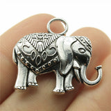 2 colgantes de elefante de doble cara de bronce antiguo de color plata antigua de 28 x 31 mm, ef4383