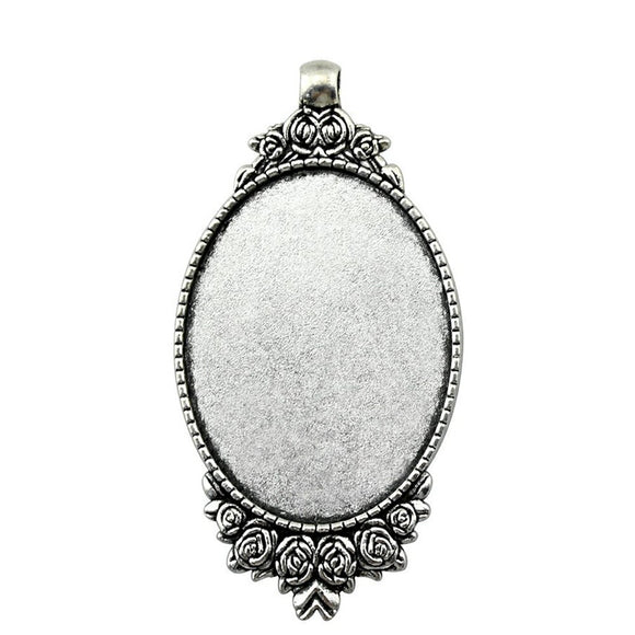 WYSIWYG 2pcs 30x40mm Inner Size Antique Silver Color Vintage Style Zinc Alloy Cameo Cabochon Base Setting Charms Pendant