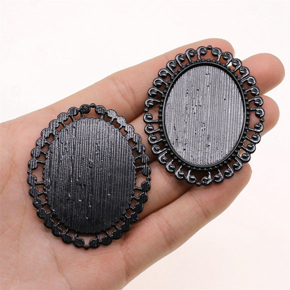WYSIWYG 2pcs 30x40mm Inner Size Black Color Vintage Style Zinc Alloy Cameo Cabochon Base Setting Charms Pendant