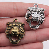 WYSIWYG 2pcs 31x24x10mm Pendant Tiger Animal Tiger Head Charm Pendants Antique Silver Color 3D Tiger Head Pendants