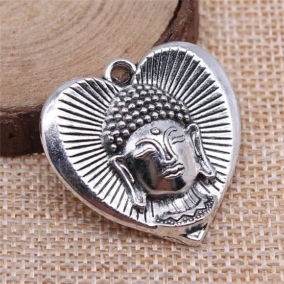 WYSIWYG 2pcs 32x32mm Buddha Charm Heart Pendants Buddha Pendants Charm Buddha In Heart Pendants For Jewelry Making