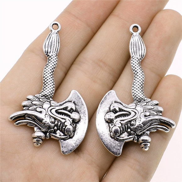 WYSIWYG 2pcs 32x53mm Viking Faucet Ax Charms Antique Silver Color For Jewelry Making Charms Pendant DIY Jewelry Findings
