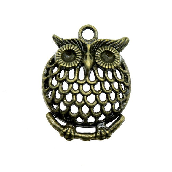 WYSIWYG 2pcs 33x25mm 2 Colors Antique Bronze Plated Owl Charm DIY Owl Pendants For Jewelry Making Owl Pendants