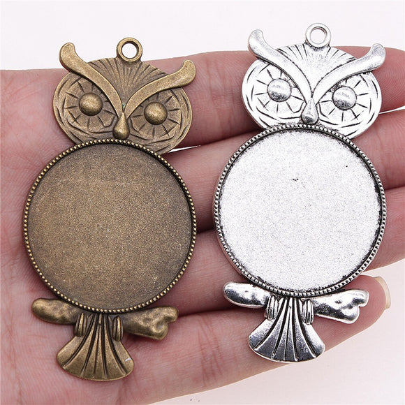 WYSIWYG 2pcs 35mm Inner Size 2 Colors Antique Bronze Antique Silver Color Owl Cameo Cabochon Base Setting Charms Pendant