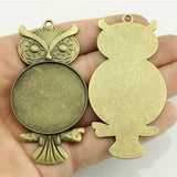 WYSIWYG 2pcs 35mm Inner Size 2 Colors Antique Bronze Antique Silver Color Owl Cameo Cabochon Base Setting Charms Pendant