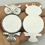 WYSIWYG 2pcs 35mm Inner Size 2 Colors Antique Bronze Antique Silver Color Owl Cameo Cabochon Base Setting Charms Pendant