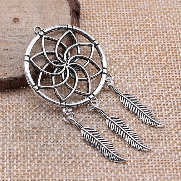 WYSIWYG 2pcs 35x71mm Dreamcatcher Charms Antique Silver Color For Jewelry Making Zinc Alloy Charms Pendant DIY Jewelry Findings
