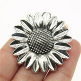 WYSIWYG 2pcs 37mm Pendant Flower Sunflower Sunflower Flower Charm Pendants Antique Silver Color Sunflower Pendants