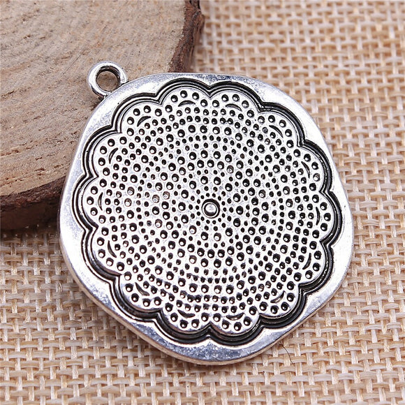 WYSIWYG 2pcs 37x40mm Carved Pattern Pendant Charms Antique Silver Color For Jewelry Making Zinc Alloy Jewelry Findings