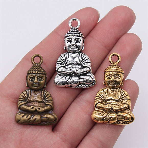 WYSIWYG 2pcs 39x23mm 3 Colors Antique Gold Color Antique Bronze Buddhism Buddha Statue Pendant Buddha Statue Charm