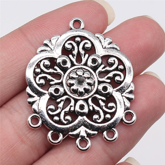 WYSIWYG 2pcs 39x32mm Antique Silver Color Flower Earring Connector For Jewelry Making DIY Jewelry Findings