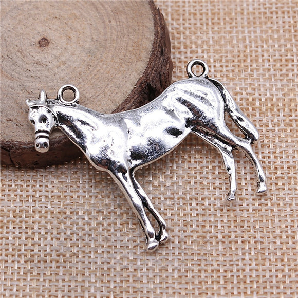WYSIWYG 2pcs 41x41mm Big Horse Pendants Antique Silver Color Steed Horse Charm Horse Pendants For Jewelry Making