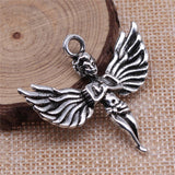 WYSIWYG 2pcs 41x44mm Angel With Wings Pendant Charms Antique Silver Color For Jewelry Making Zinc Alloy Jewelry Findings