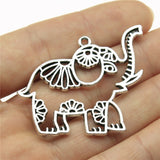 WYSIWYG 2pcs 41x50mm Charms Filigree Hollow Elephant Antique Silver Color Plated Pendants Making DIY Handmade Finding Jewelry