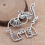 WYSIWYG 2pcs 41x50mm Charms Filigree Hollow Elephant Antique Silver Color Plated Pendants Making DIY Handmade Finding Jewelry