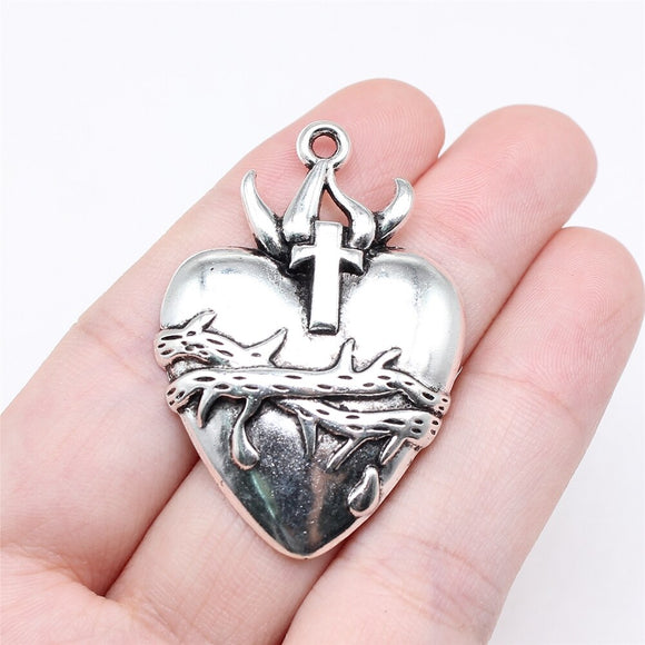2pcs 42x29mm Antique Silver Color Gothic Thorns Heart Cross Charms For Jewelry Making h1010