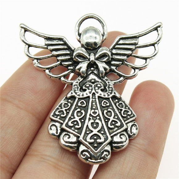 WYSIWYG 2pcs 42x39mm 2 Colors Antique Silver Color Antique Bronze Angel Pendant Angel Charm Pendants Angel Charms EF3860
