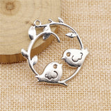 WYSIWYG 2pcs 42x39mm 2 Colors Antique Silver Color Antique Bronze Plated Love Birds Pendant Bird On Branche Charm Lovebird Charm