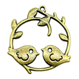 WYSIWYG 2pcs 42x39mm 2 Colors Antique Silver Color Antique Bronze Plated Love Birds Pendant Bird On Branche Charm Lovebird Charm