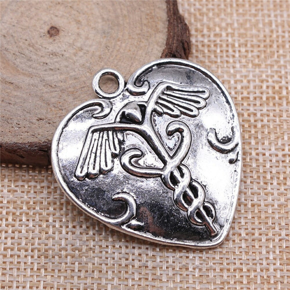 WYSIWYG 2pcs 42x40mm Caduceus Medical Symbol Charms Antique Silver Color Pendant Charms For Jewelry Making Jewelry Findings