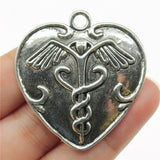 WYSIWYG 2pcs 42x40mm Caduceus Medical Symbol Charms Antique Silver Color Pendant Charms For Jewelry Making Jewelry Findings