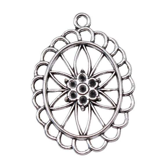 WYSIWYG 2pcs 44x31mm Oval Hollow Flowers Charm Pendants Flower Charm Oval Plated Hollow Oval Flower Pendants Charm