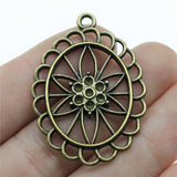 WYSIWYG 2pcs 44x31mm Oval Hollow Flowers Charm Pendants Flower Charm Oval Plated Hollow Oval Flower Pendants Charm