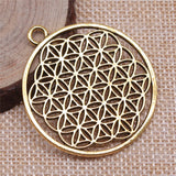 WYSIWYG 2pcs 47x42mm Round Seed Of Life Pendant Round Flower Of Life Pendant Charm Sacred Geometry Mandala Charm
