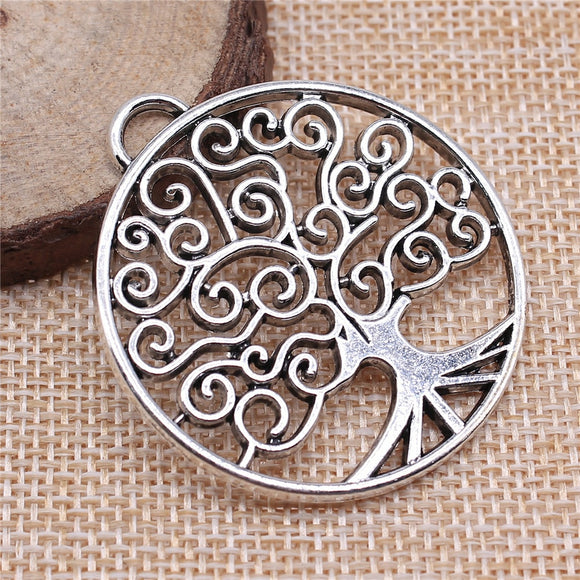 WYSIWYG 2pcs 47x42mm Round Tree Charms Antique Silver Color Pendant Charms Jewelry Findings For Jewelry Making