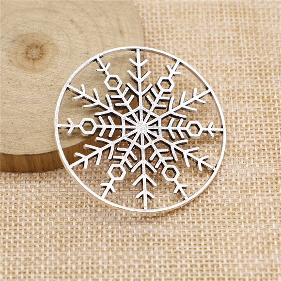 WYSIWYG 2pcs 47x47mm Hollow Round Snowflakes Charms Antique Silver Color Pendant Charms Jewelry Findings For Jewelry Making