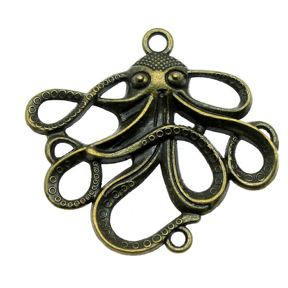 WYSIWYG 2pcs 48x45mm Vintage Octopus Charms Charm For Jewelry Making Antique Bronze Color Octopus Connector Charms