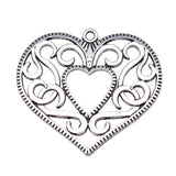 WYSIWYG 2pcs 50x45mm Hollow Heart Charms Antique Silver Color Pendant Charms Jewelry Findings For Jewelry Making