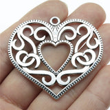 WYSIWYG 2pcs 50x45mm Hollow Heart Charms Antique Silver Color Pendant Charms Jewelry Findings For Jewelry Making