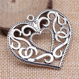 WYSIWYG 2pcs 50x45mm Hollow Heart Charms Antique Silver Color Pendant Charms Jewelry Findings For Jewelry Making