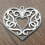WYSIWYG 2pcs 50x45mm Hollow Heart Charms Antique Silver Color Pendant Charms Jewelry Findings For Jewelry Making