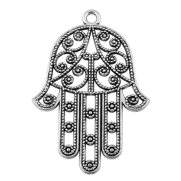 WYSIWYG 2pcs 52x36mm Big Hand Charm Pendants For Jewelry Making Antique Silver Color Large Hand Pendants Charm Hand Big