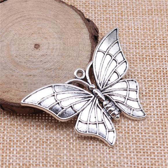 WYSIWYG 2pcs 54x37mm Butterfly Charms Antique Silver Color Pendant Charms Jewelry Findings For Jewelry Making