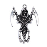 WYSIWYG 2pcs 55x39mm Antique Silver Color Skull Reaper Scythe Charms For Jewelry Making