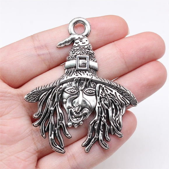 WYSIWYG 2pcs 58x48mm Antique Silver Color Witch Charms For Jewelry Making ef4337