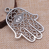 WYSIWYG 2pcs 59x43mm Antique Silver Color Eye Hand Charms Pendant For Jewelry Making DIY Jewelry Findings EF3889